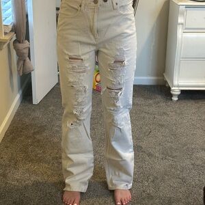 Women's Distressed Cream Jeans